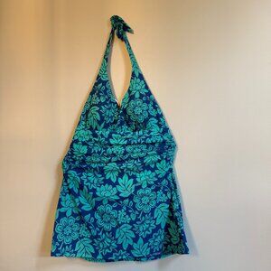LL Bean Slimming Turquoise and Blue Halter Tie Swimdress in size 12